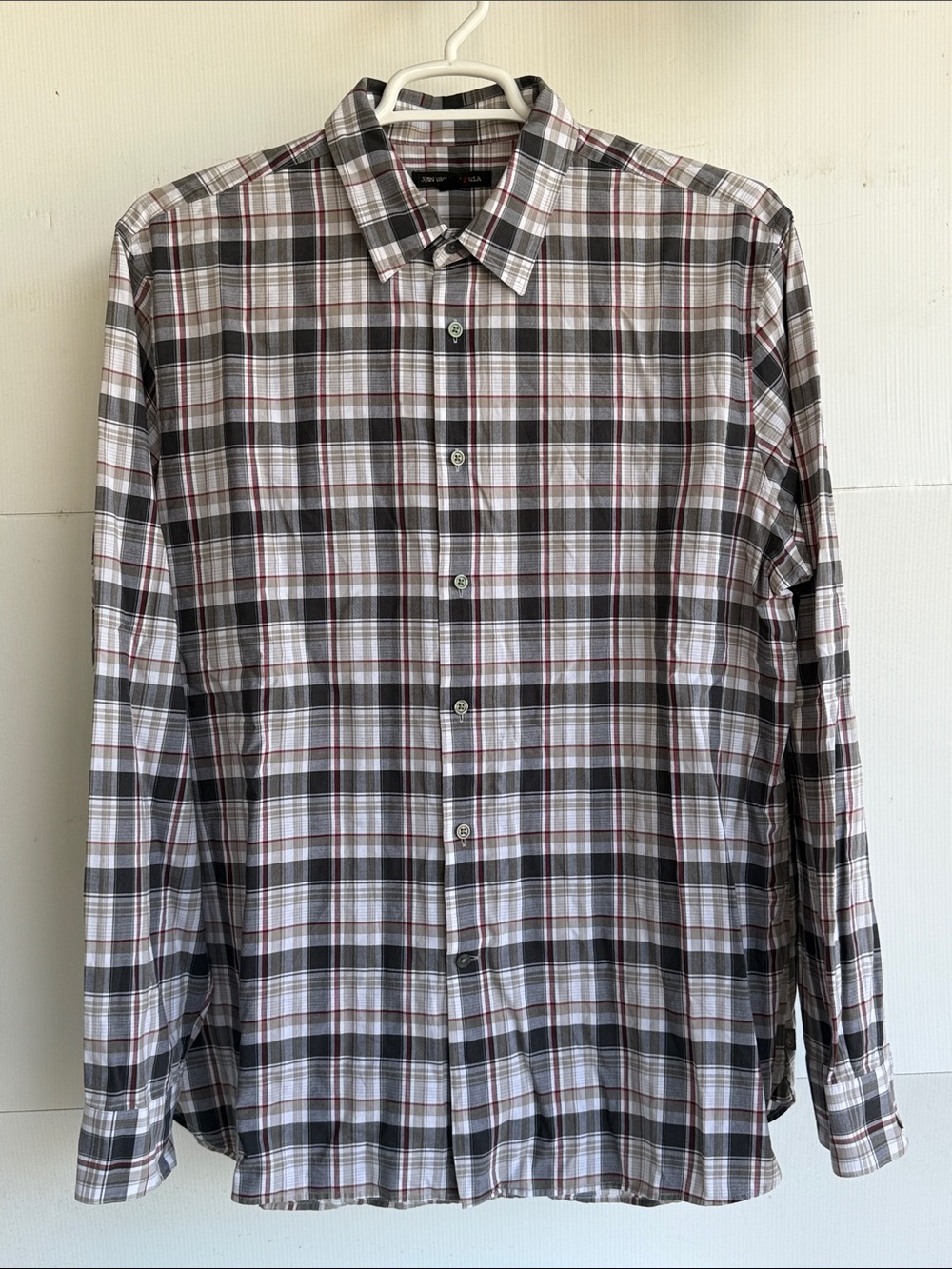 JOHN VARVATOS USA LONG SLEEVE BUTTON UP PLAID SHIRT SIZE XL BLACK WHITE